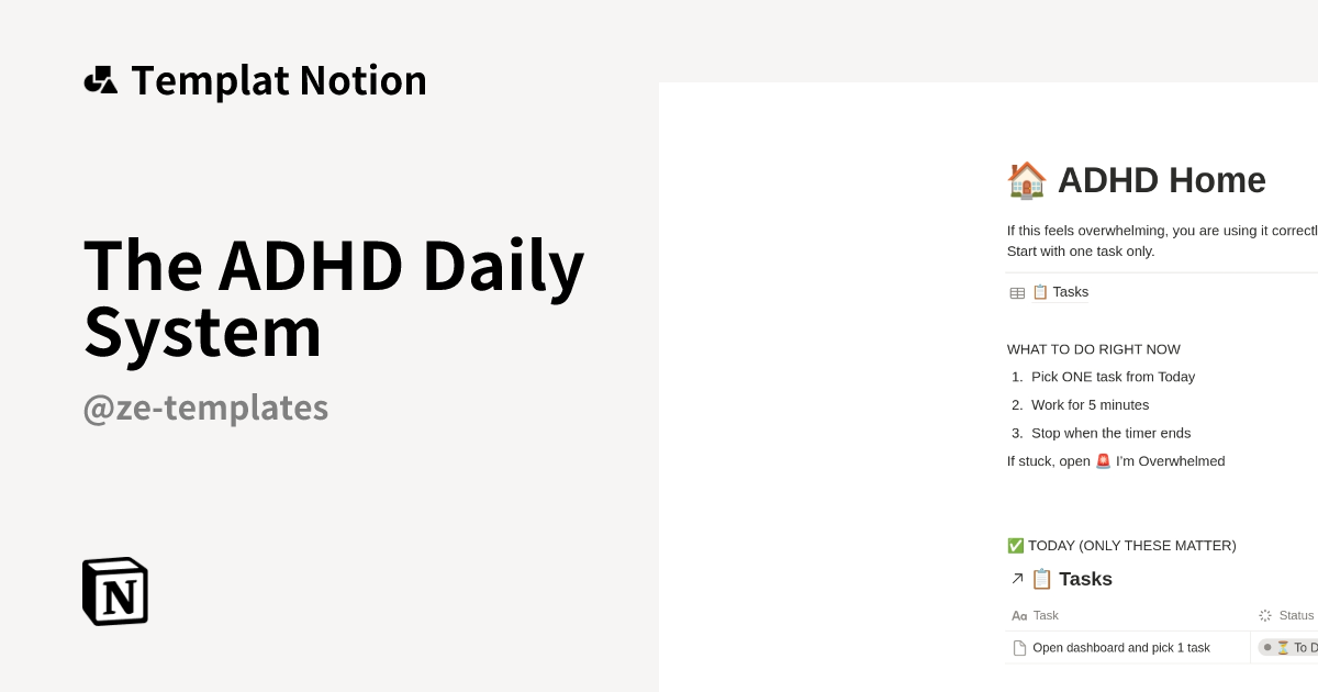 The ADHD Daily System Templat oleh ZE. Templates | Notion Marketplace