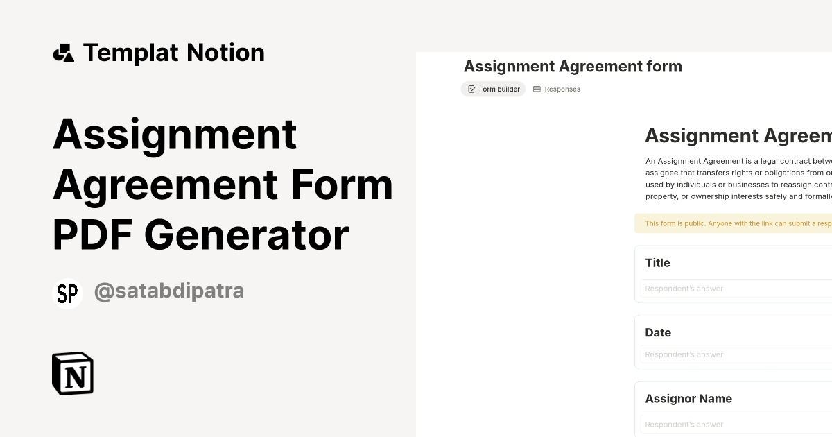 Assignment Agreement Form PDF Generator Templat oleh Satabdi Patra ...
