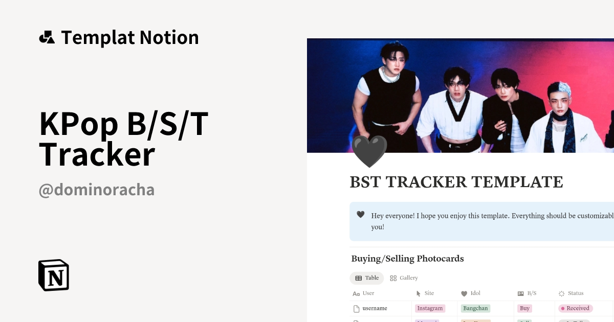 Templat KPop B/S/T Tracker | Notion Marketplace