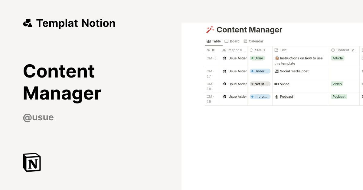 Templat Content Manager | Notion Marketplace