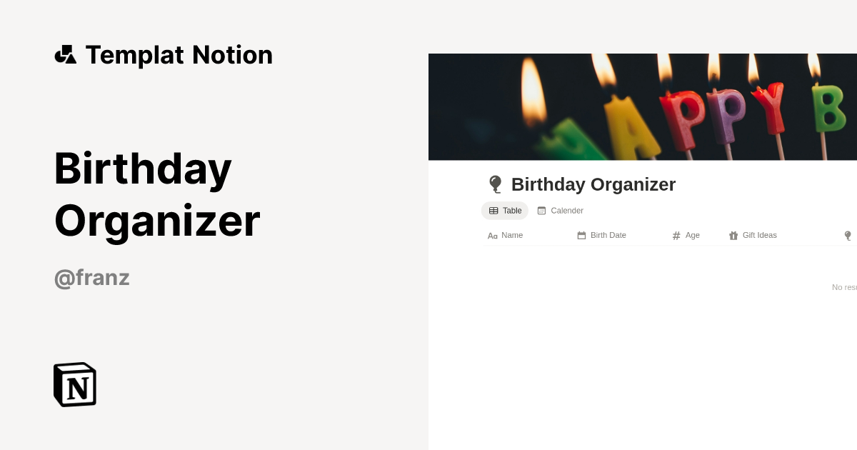 Birthday Organizer Templat oleh Franz | Notion Marketplace