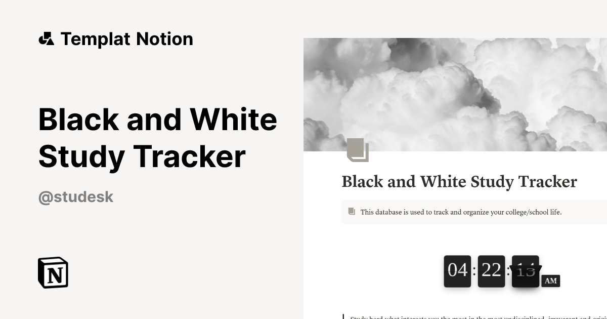 Templat Black and White Study Tracker | Notion Marketplace