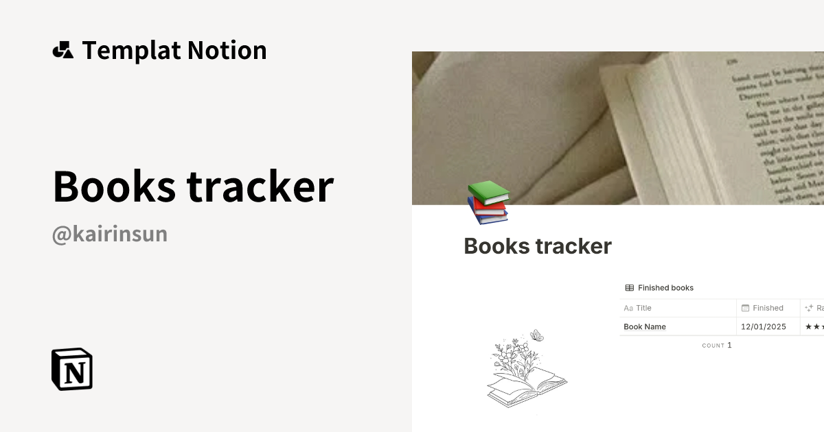 Books tracker Templat oleh Kairin Sun | Notion Marketplace