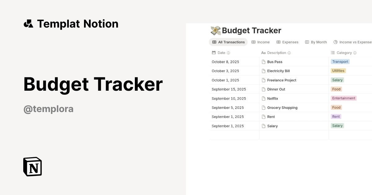 Budget Tracker Templat oleh Templora | Notion Marketplace