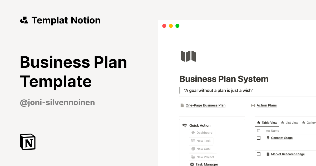 Templat Business Plan Template | Notion Marketplace