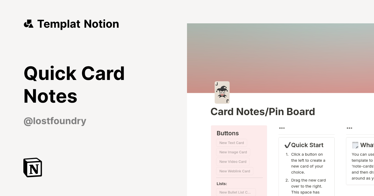 Quick Card Notes Templat oleh Lost Foundry | Notion Marketplace