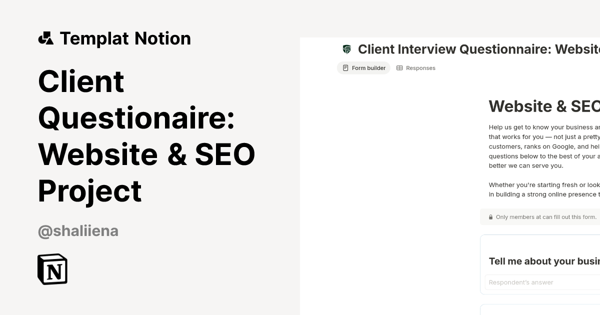 Templat Client Questionaire: Website & SEO Project | Notion Marketplace