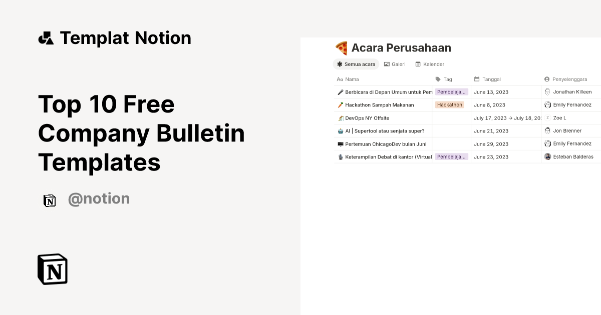Top 10 Free Company Bulletin Templates | Notion Marketplace Templat