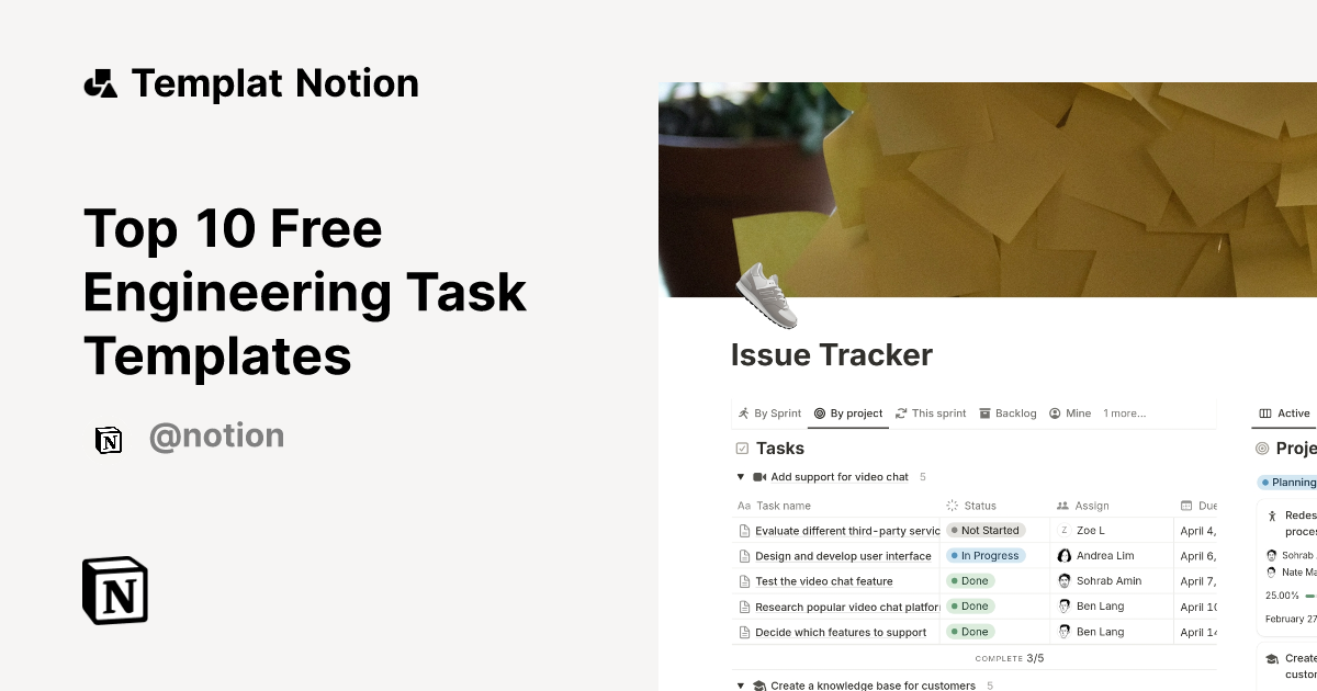Top 10 Free Engineering Task Templates | Notion Marketplace Templat