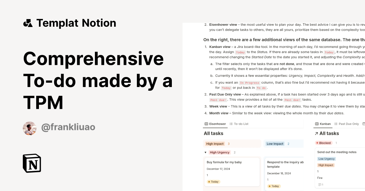 Comprehensive To-do made by a TPM Templat oleh Ao Liu, PhD, CSM ...