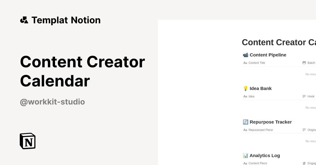 Content Creator Calendar Templat oleh WorkKit Studio | Notion Marketplace