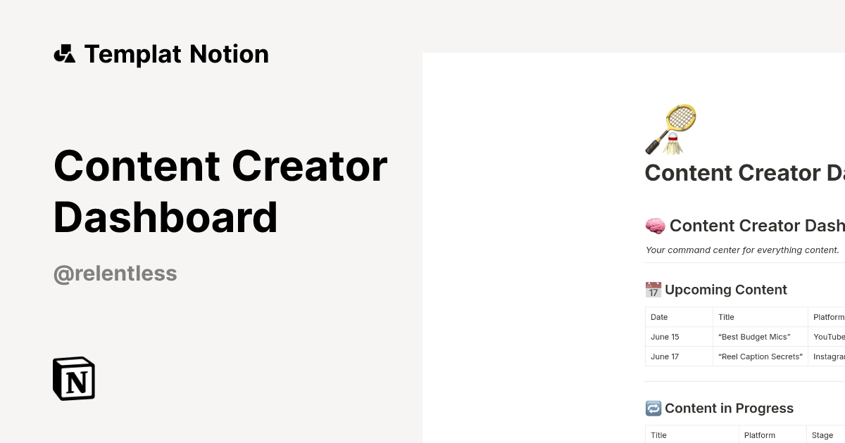 Templat Content Creator Dashboard | Notion Marketplace