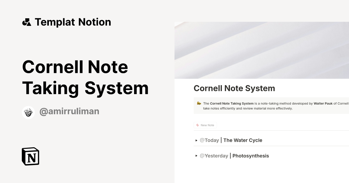 Templat Cornell Note Taking System | Notion Marketplace
