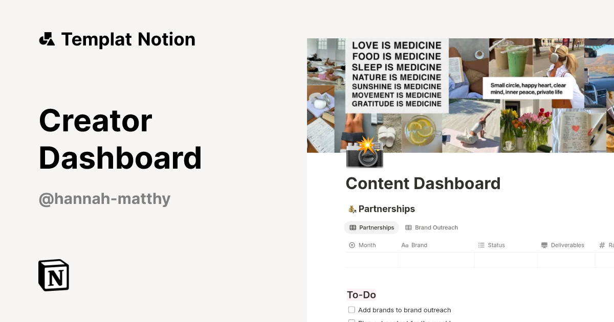 Templat Creator Dashboard | Notion Marketplace