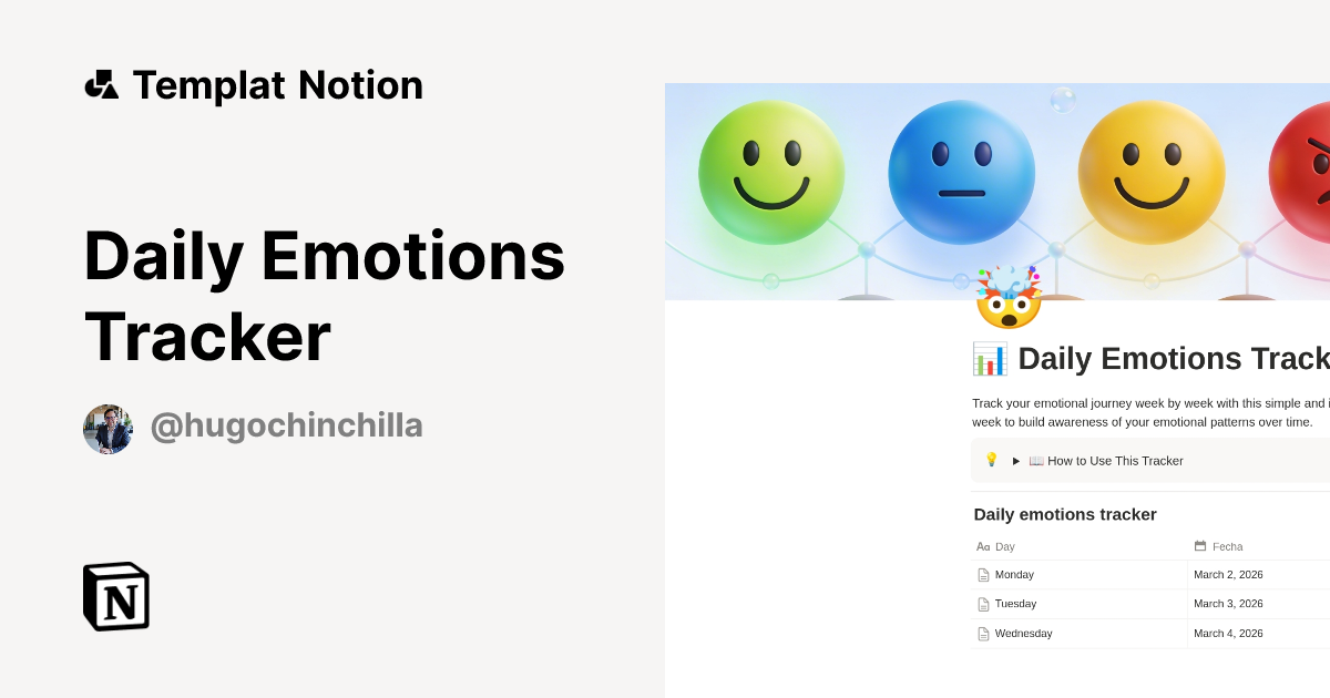 Templat Daily Emotions Tracker | Notion Marketplace