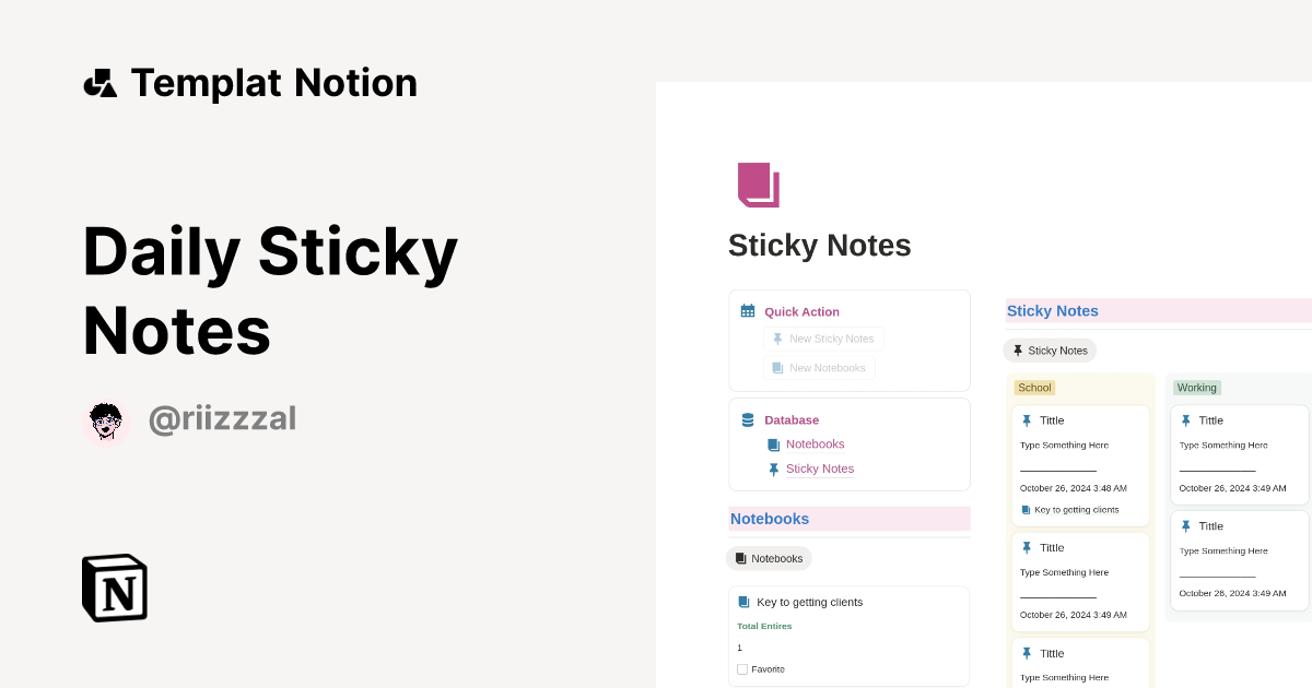 Daily Sticky Notes Templat oleh riizzzal | Notion Marketplace