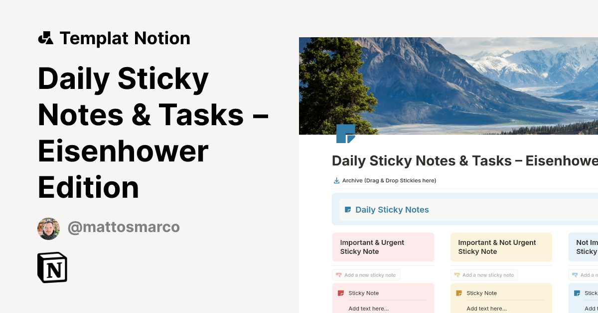 Templat Daily Sticky Notes & Tasks – Eisenhower Edition | Notion ...