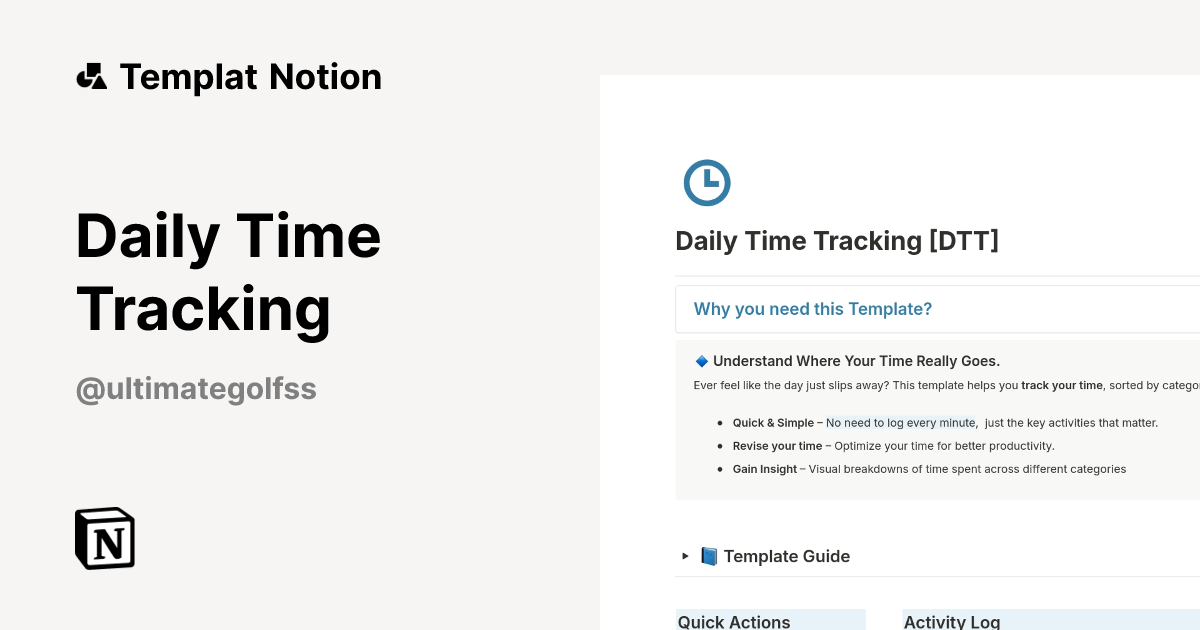 Daily Time Tracking Templat oleh Ultimategolfs | Notion Marketplace