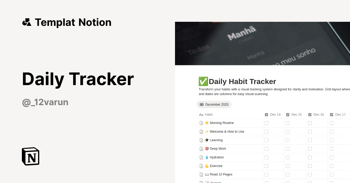 Daily Tracker Templat oleh Varun | Notion Marketplace