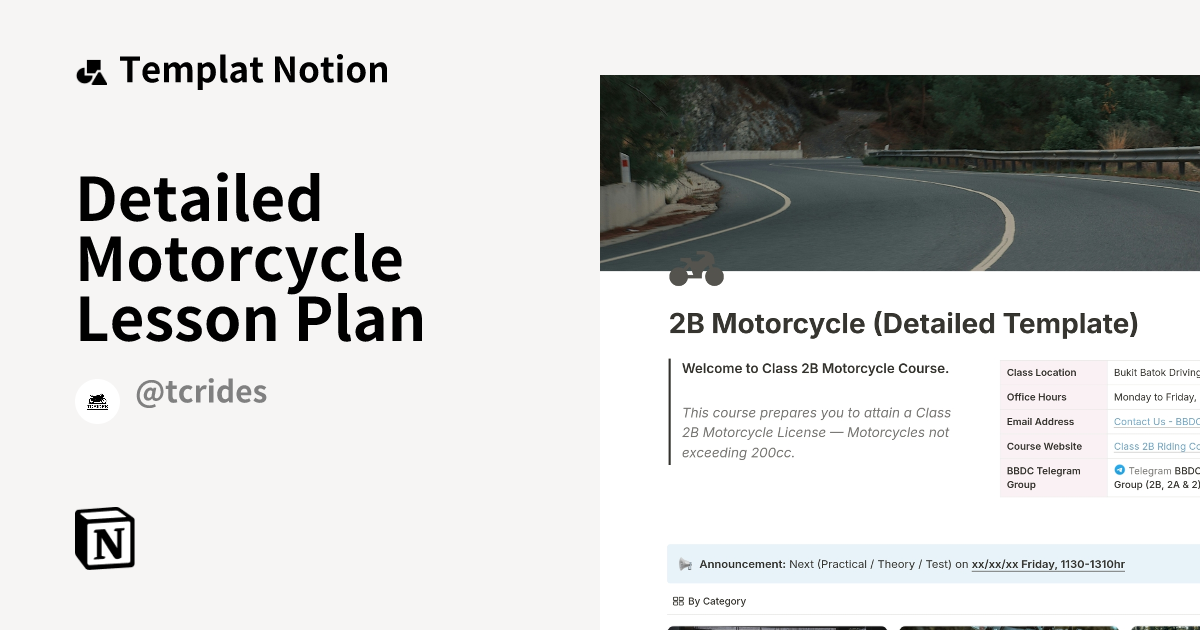 Templat Detailed Motorcycle Lesson Plan | Notion Marketplace