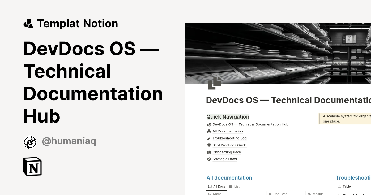 Templat DevDocs OS — Technical Documentation Hub | Notion Marketplace