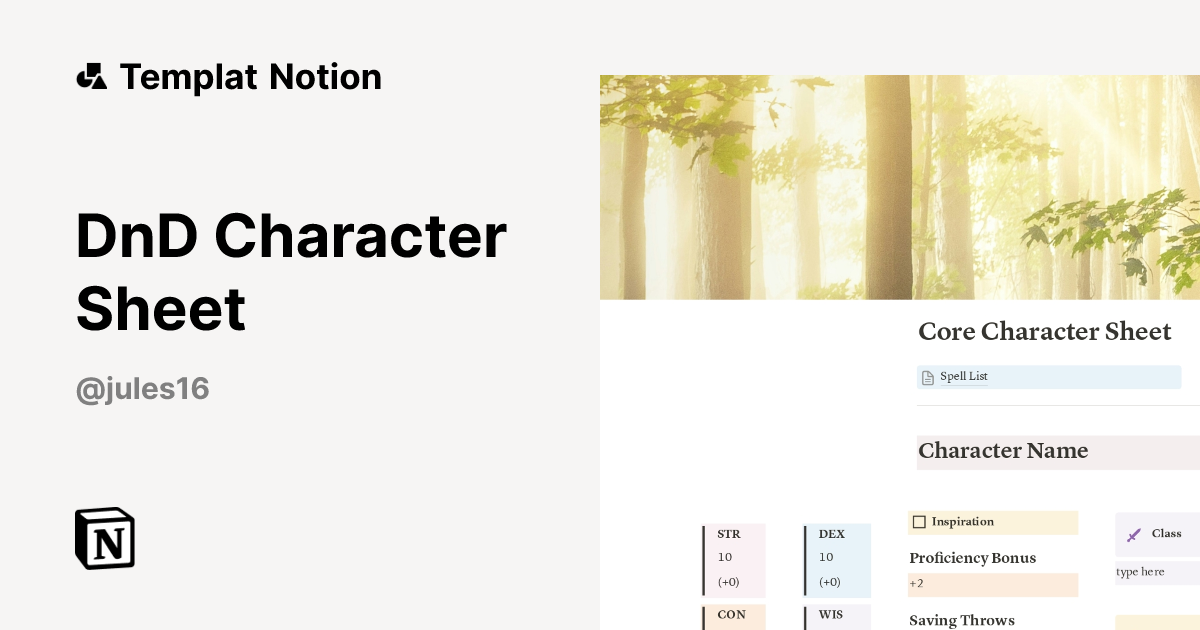DnD Character Sheet Templat oleh Jules | Notion Marketplace