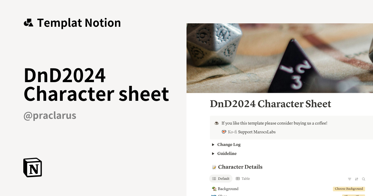 DnD2024 Character sheet Templat oleh Praclarus | Notion Marketplace