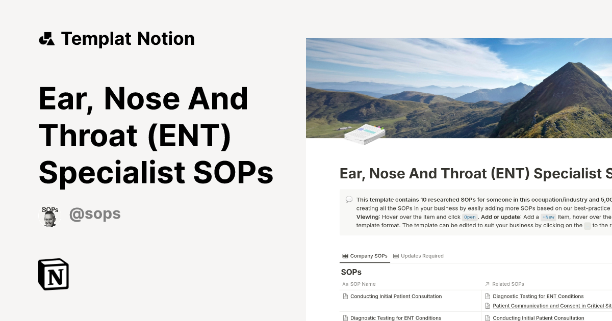 Templat Ear, Nose And Throat (ENT) Specialist SOPs | Notion Marketplace