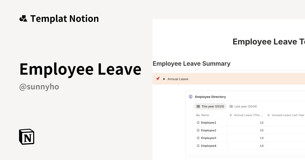 Employee Leave Templat oleh Sunny Ho | Notion Marketplace