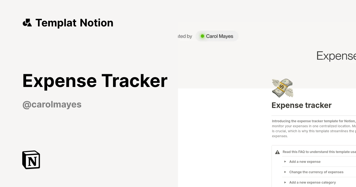 Expense Tracker Templat oleh Carol Mayes | Notion Marketplace