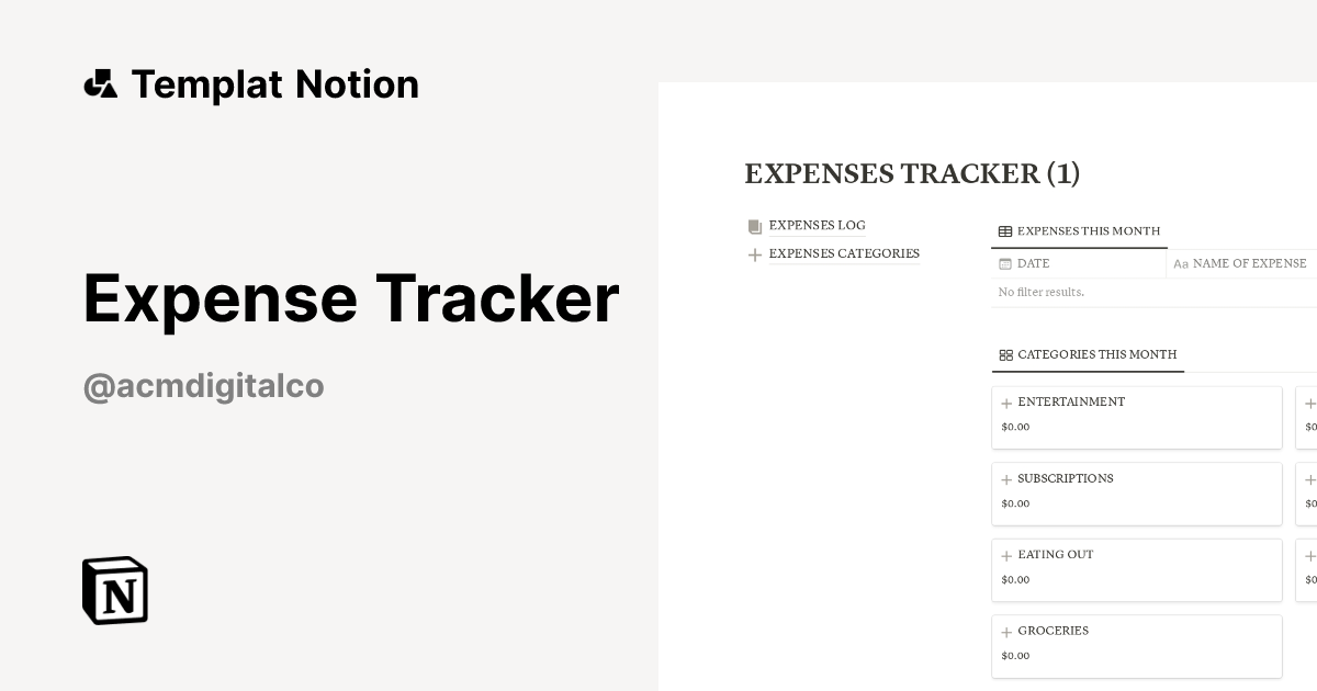 Expense Tracker Templat oleh ACM Digital Co. | Notion Marketplace