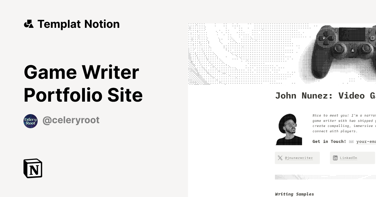 Templat Game Writer Portfolio Site | Notion Marketplace