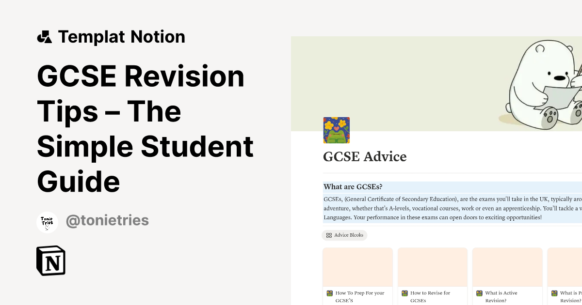 Templat GCSE Revision Tips – The Simple Student Guide | Notion Marketplace