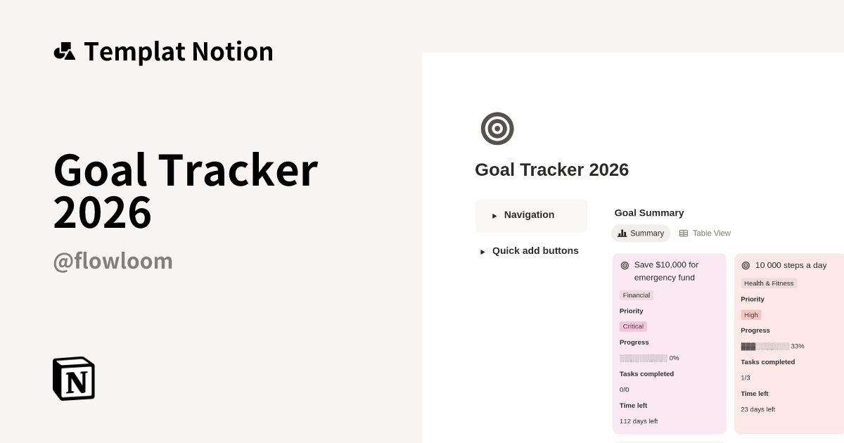 Goal Tracker 2026 Templat oleh Flowloom | Notion Marketplace