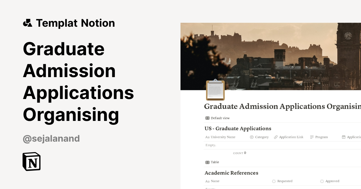 Templat Graduate Admission Applications Organising | Notion Marketplace
