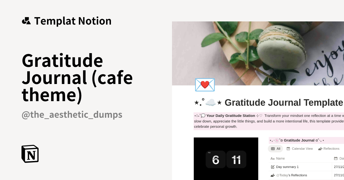 Templat Gratitude Journal (cafe theme) | Notion Marketplace