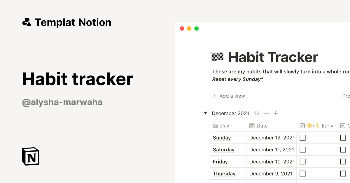 Templat Habit tracker | Notion Marketplace