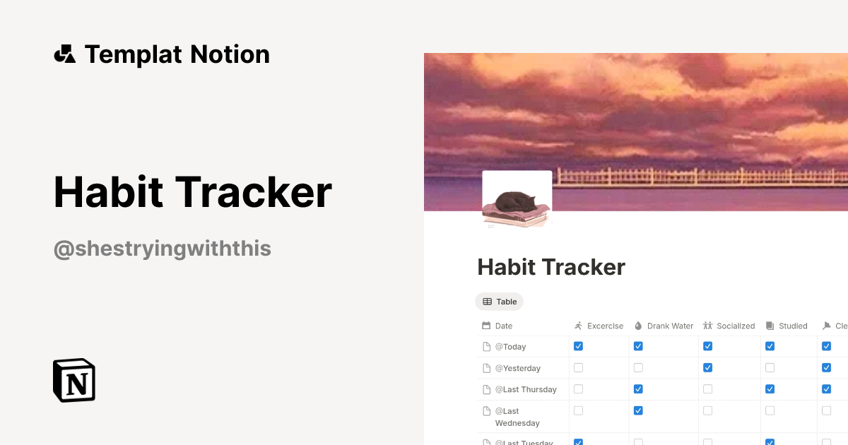 Habit Tracker Templat oleh Shes Trying With This | Notion Marketplace