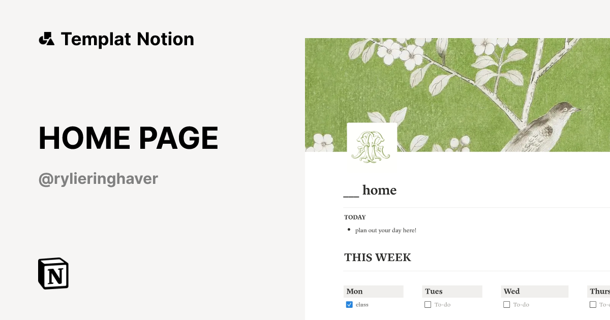 HOME PAGE Templat oleh Rylie Ringhaver | Notion Marketplace