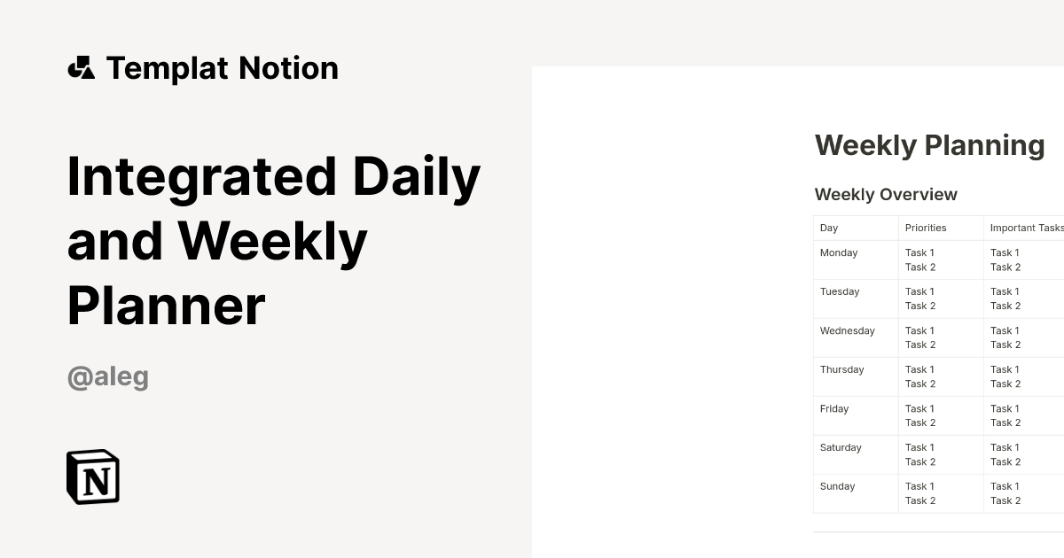 Templat Integrated Daily and Weekly Planner | Notion Marketplace