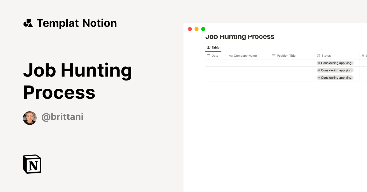 Job Hunting Process Templat oleh brittani | Notion Marketplace