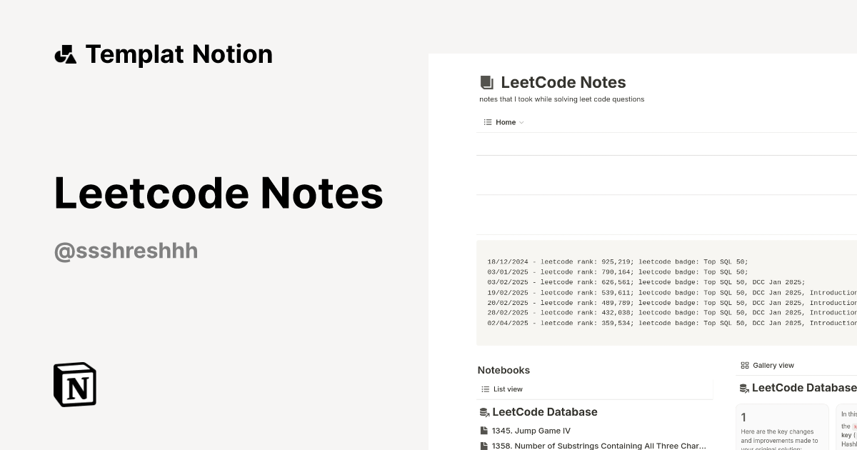 Templat Leetcode Notes | Notion Marketplace