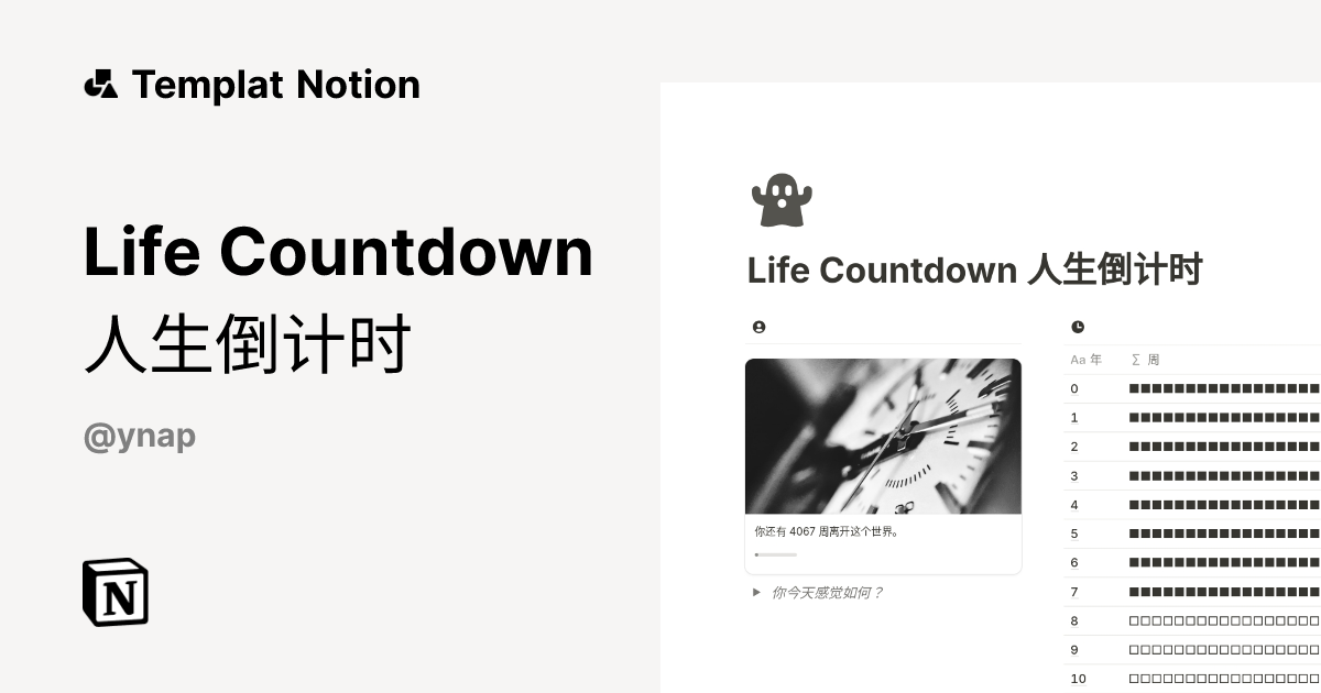 Templat Life Countdown 人生倒计时 | Notion Marketplace