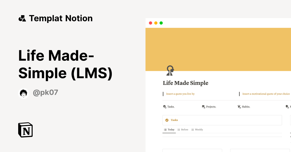 Life Made-Simple (LMS) Templat oleh PK07 | Notion Marketplace
