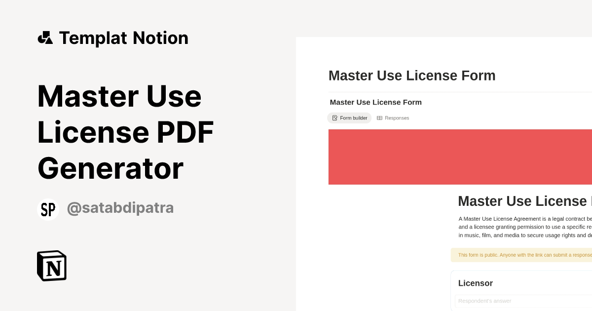 Templat Master Use License PDF Generator | Notion Marketplace