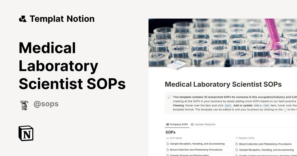 Medical Laboratory Scientist SOPs Templat oleh SOPs | Notion Marketplace