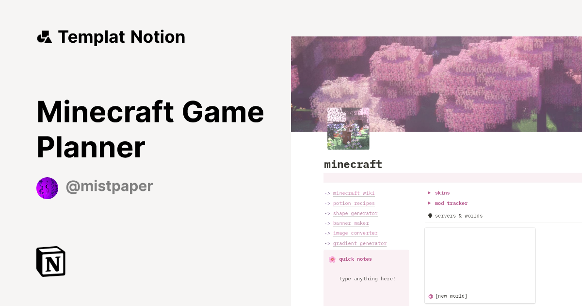 Templat Minecraft Game Planner | Notion Marketplace