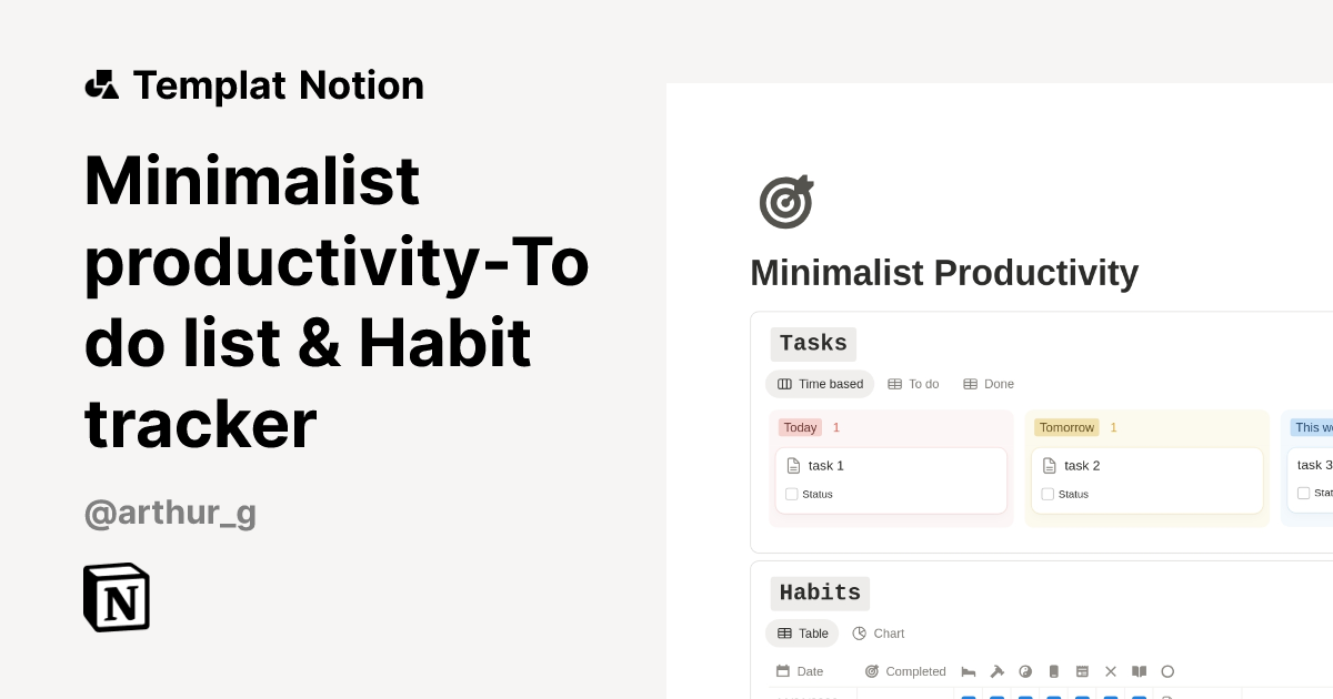 Templat Minimalist productivity-To do list & Habit tracker | Notion ...