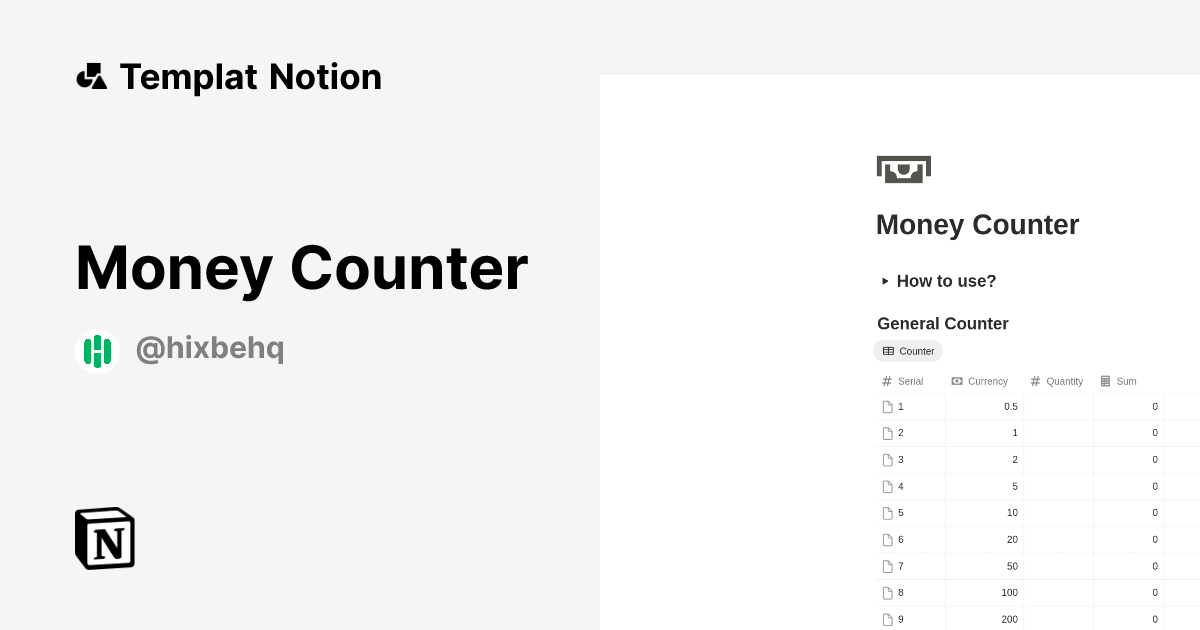 Templat Money Counter | Notion Marketplace