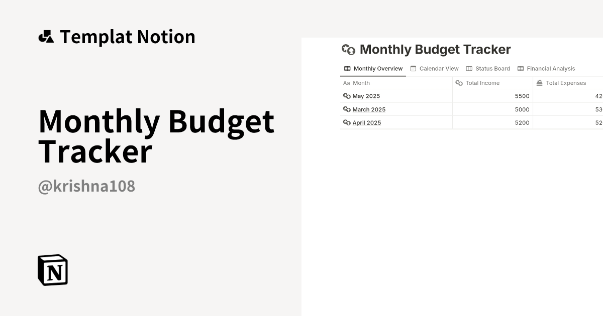 Templat Monthly Budget Tracker | Notion Marketplace